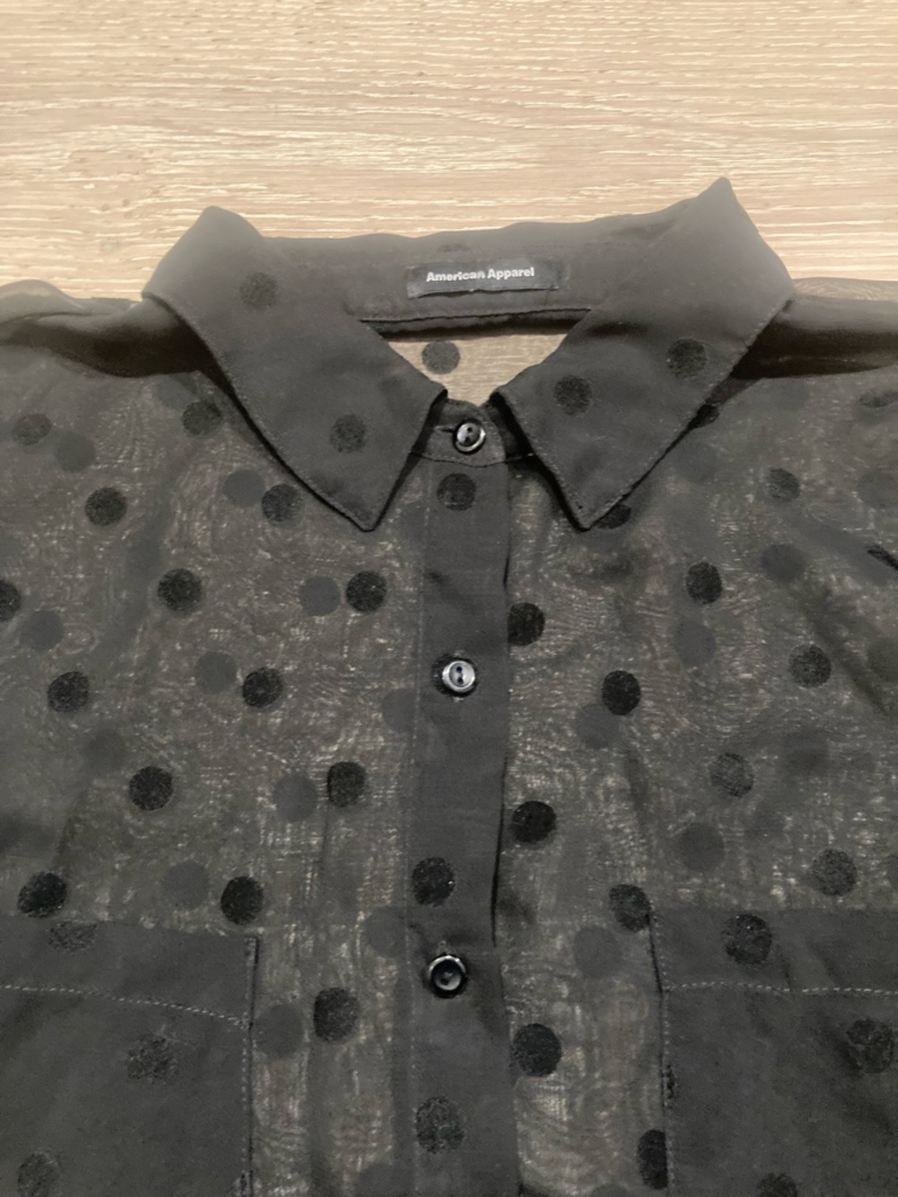 American Apparel Black Sheer Polka Dot Shirt